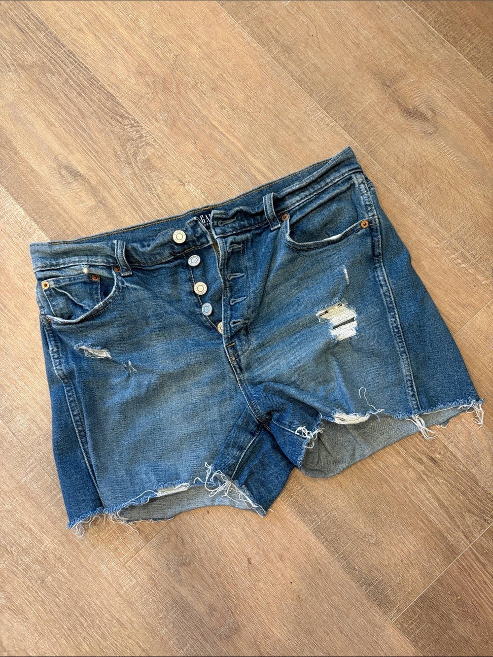 GAP Distressed Denim Button-Fly Shorts - Blue